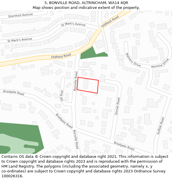 5, BONVILLE ROAD, ALTRINCHAM, WA14 4QR: Location map and indicative extent of plot