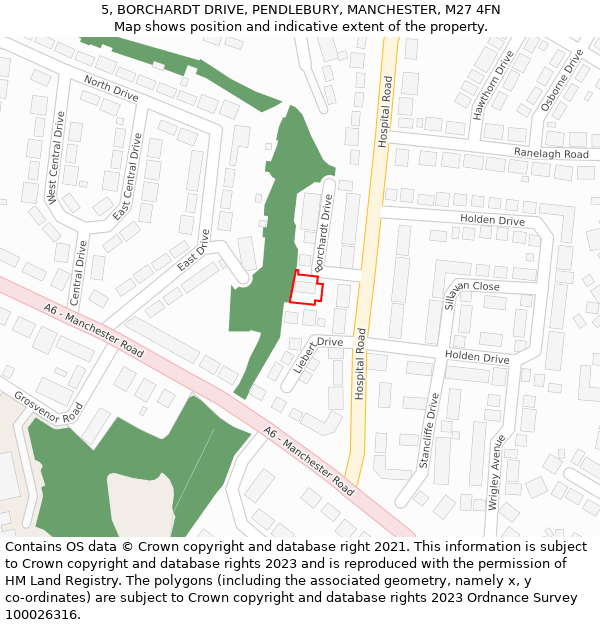 5, BORCHARDT DRIVE, PENDLEBURY, MANCHESTER, M27 4FN: Location map and indicative extent of plot
