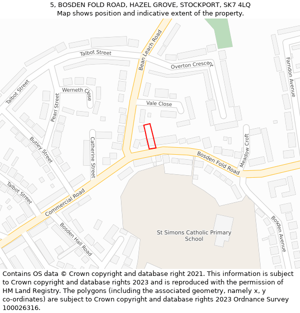 5, BOSDEN FOLD ROAD, HAZEL GROVE, STOCKPORT, SK7 4LQ: Location map and indicative extent of plot