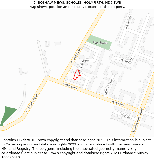 5, BOSHAW MEWS, SCHOLES, HOLMFIRTH, HD9 1WB: Location map and indicative extent of plot