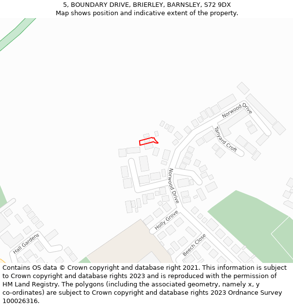 5, BOUNDARY DRIVE, BRIERLEY, BARNSLEY, S72 9DX: Location map and indicative extent of plot