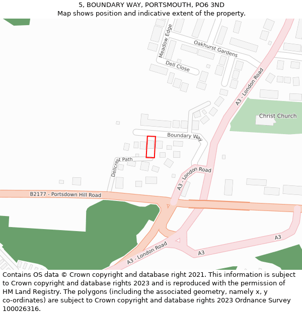 5, BOUNDARY WAY, PORTSMOUTH, PO6 3ND: Location map and indicative extent of plot