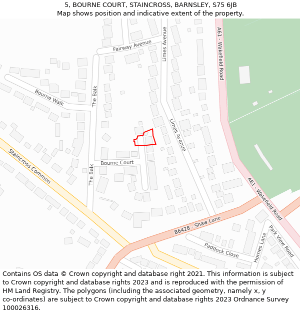 5, BOURNE COURT, STAINCROSS, BARNSLEY, S75 6JB: Location map and indicative extent of plot