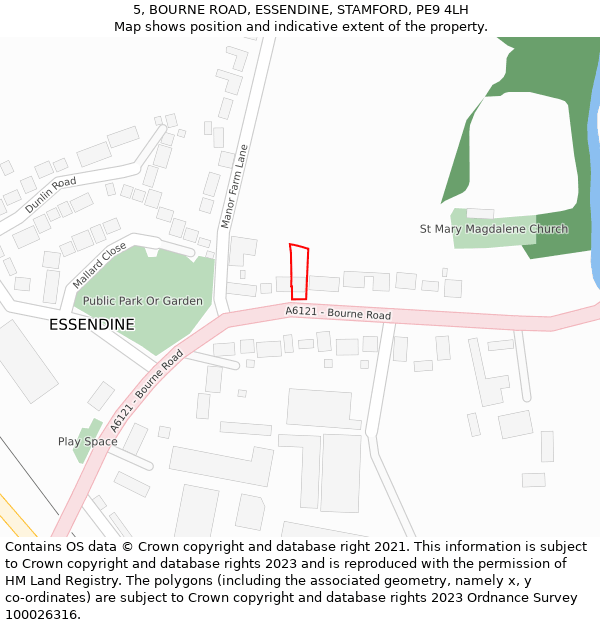 5, BOURNE ROAD, ESSENDINE, STAMFORD, PE9 4LH: Location map and indicative extent of plot