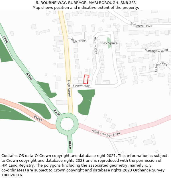 5, BOURNE WAY, BURBAGE, MARLBOROUGH, SN8 3FS: Location map and indicative extent of plot