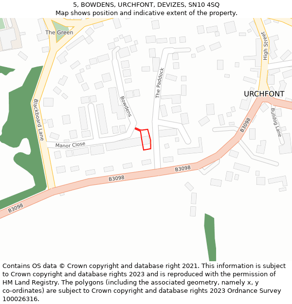 5, BOWDENS, URCHFONT, DEVIZES, SN10 4SQ: Location map and indicative extent of plot