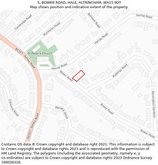 5, BOWER ROAD, HALE, ALTRINCHAM, WA15 9DT: Location map and indicative extent of plot
