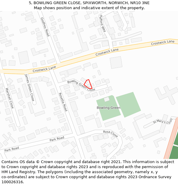 5, BOWLING GREEN CLOSE, SPIXWORTH, NORWICH, NR10 3NE: Location map and indicative extent of plot