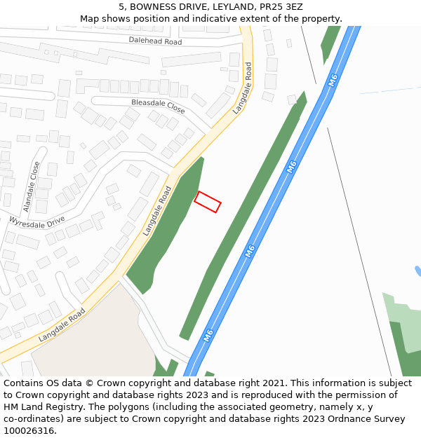 5, BOWNESS DRIVE, LEYLAND, PR25 3EZ: Location map and indicative extent of plot