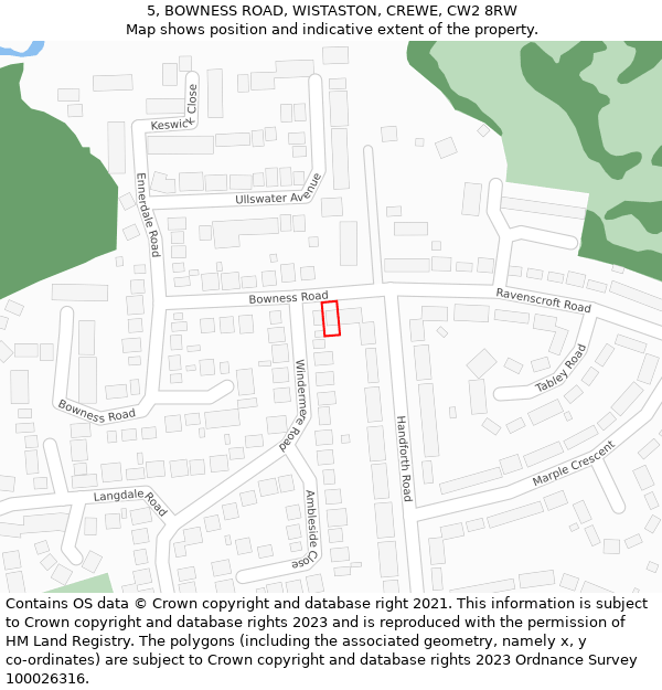 5, BOWNESS ROAD, WISTASTON, CREWE, CW2 8RW: Location map and indicative extent of plot