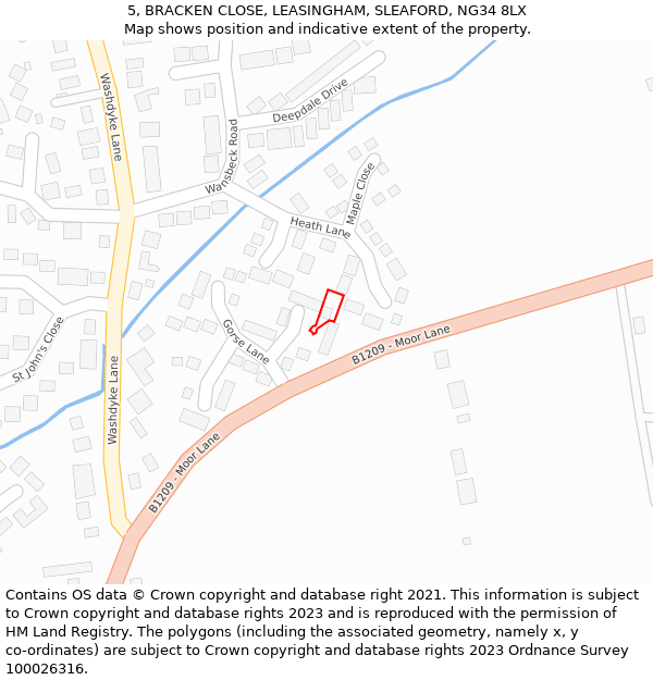 5, BRACKEN CLOSE, LEASINGHAM, SLEAFORD, NG34 8LX: Location map and indicative extent of plot