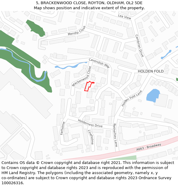 5, BRACKENWOOD CLOSE, ROYTON, OLDHAM, OL2 5DE: Location map and indicative extent of plot