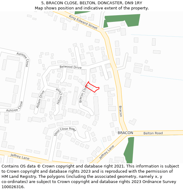 5, BRACON CLOSE, BELTON, DONCASTER, DN9 1RY: Location map and indicative extent of plot