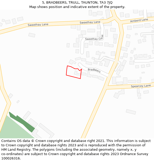 5, BRADBEERS, TRULL, TAUNTON, TA3 7JQ: Location map and indicative extent of plot