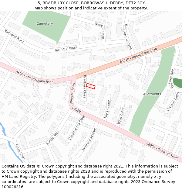 5, BRADBURY CLOSE, BORROWASH, DERBY, DE72 3GY: Location map and indicative extent of plot