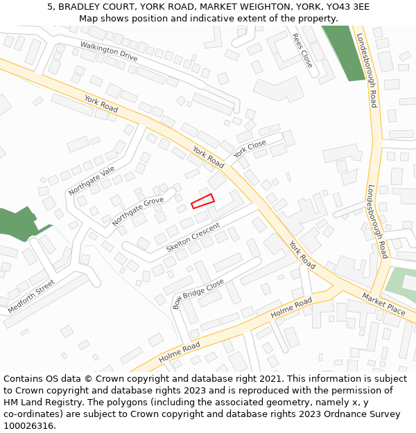 5, BRADLEY COURT, YORK ROAD, MARKET WEIGHTON, YORK, YO43 3EE: Location map and indicative extent of plot