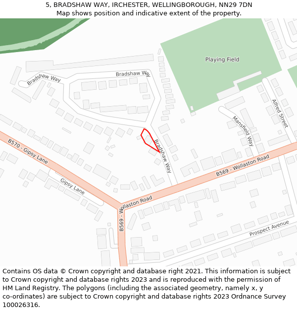 5, BRADSHAW WAY, IRCHESTER, WELLINGBOROUGH, NN29 7DN: Location map and indicative extent of plot