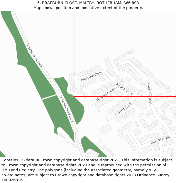 5, BRAEBURN CLOSE, MALTBY, ROTHERHAM, S66 8SR: Location map and indicative extent of plot