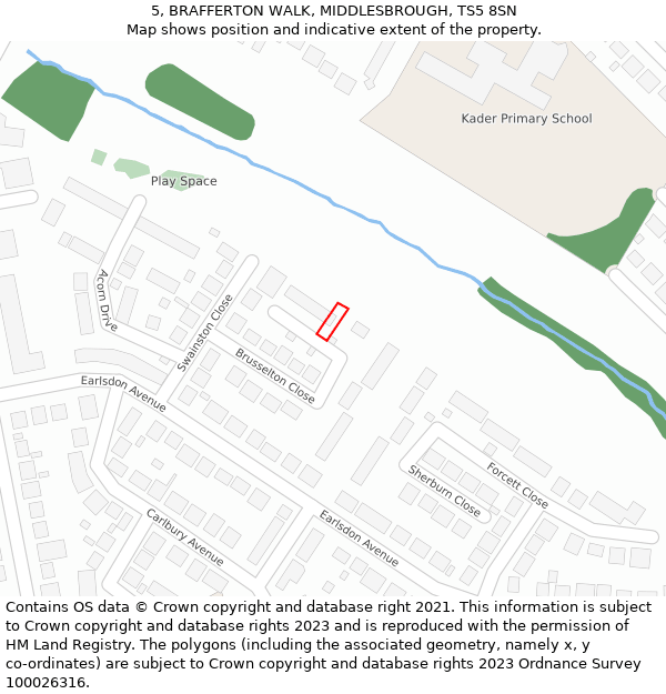 5, BRAFFERTON WALK, MIDDLESBROUGH, TS5 8SN: Location map and indicative extent of plot