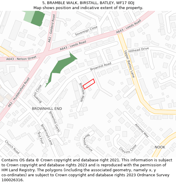 5, BRAMBLE WALK, BIRSTALL, BATLEY, WF17 0DJ: Location map and indicative extent of plot