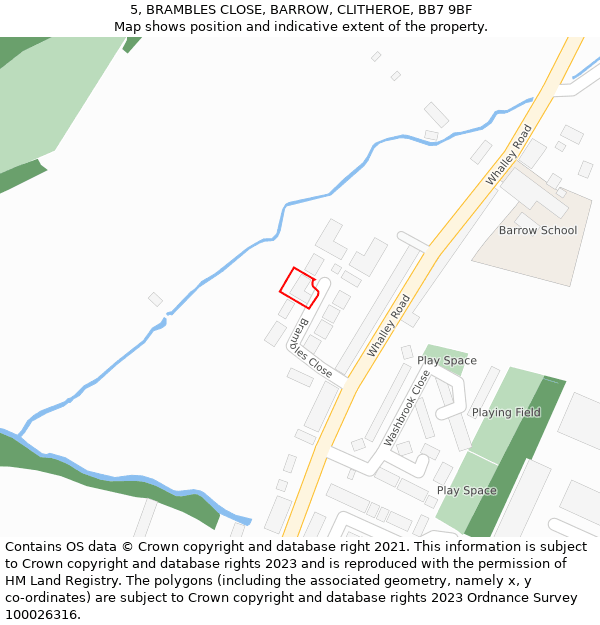 5, BRAMBLES CLOSE, BARROW, CLITHEROE, BB7 9BF: Location map and indicative extent of plot