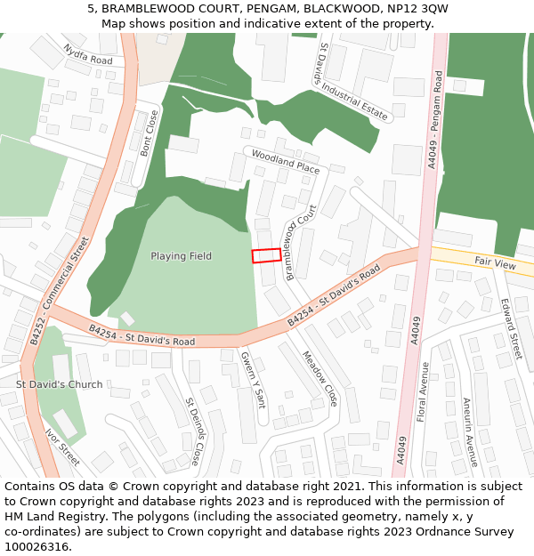 5, BRAMBLEWOOD COURT, PENGAM, BLACKWOOD, NP12 3QW: Location map and indicative extent of plot