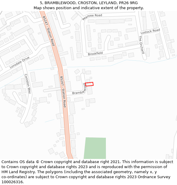 5, BRAMBLEWOOD, CROSTON, LEYLAND, PR26 9RG: Location map and indicative extent of plot