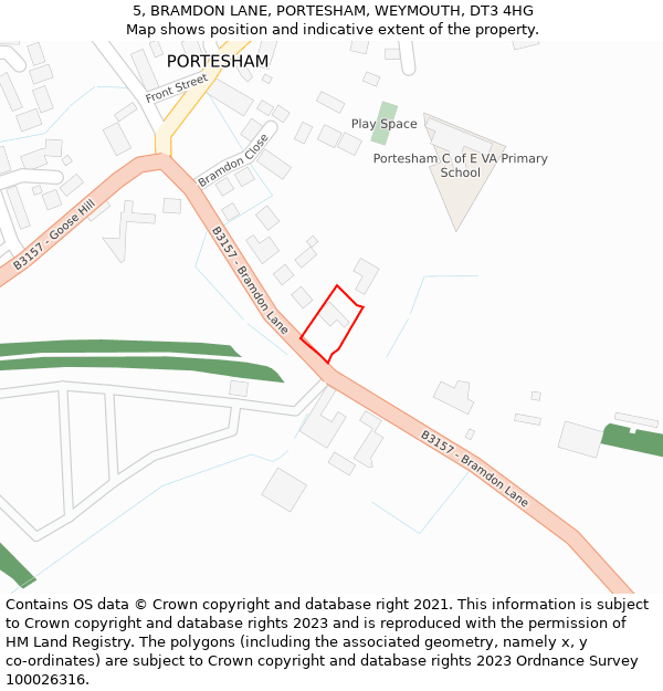 5, BRAMDON LANE, PORTESHAM, WEYMOUTH, DT3 4HG: Location map and indicative extent of plot