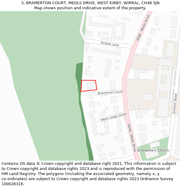 5, BRAMERTON COURT, MEOLS DRIVE, WEST KIRBY, WIRRAL, CH48 5JN: Location map and indicative extent of plot