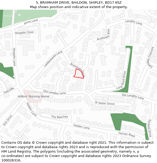 5, BRAMHAM DRIVE, BAILDON, SHIPLEY, BD17 6SZ: Location map and indicative extent of plot