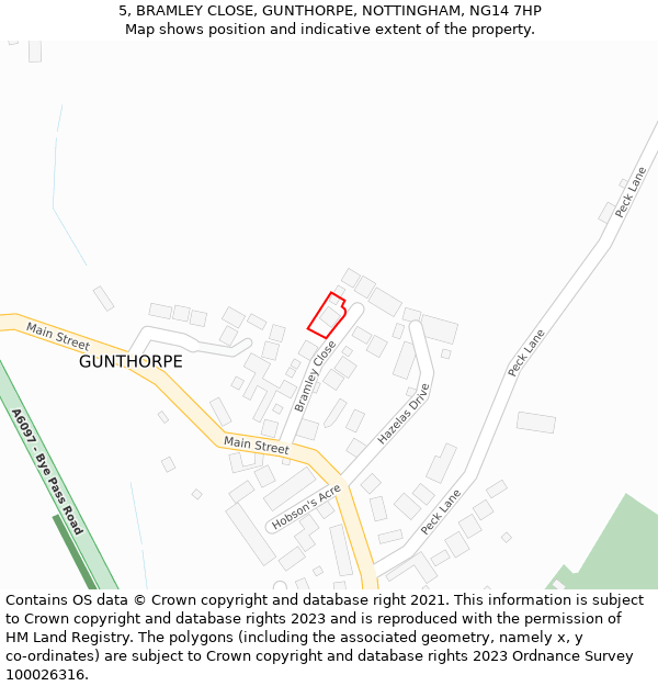 5, BRAMLEY CLOSE, GUNTHORPE, NOTTINGHAM, NG14 7HP: Location map and indicative extent of plot