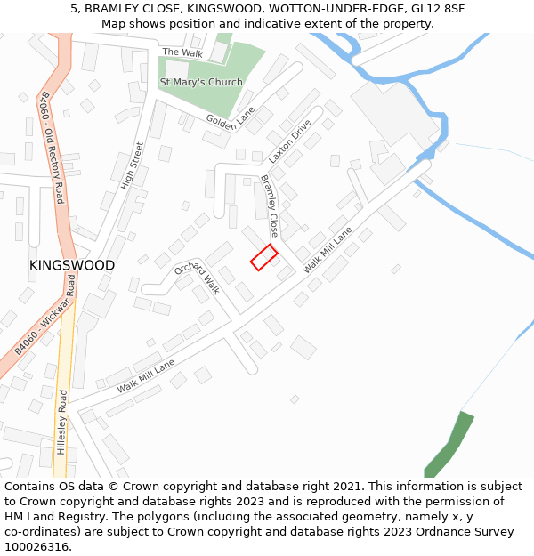 5, BRAMLEY CLOSE, KINGSWOOD, WOTTON-UNDER-EDGE, GL12 8SF: Location map and indicative extent of plot