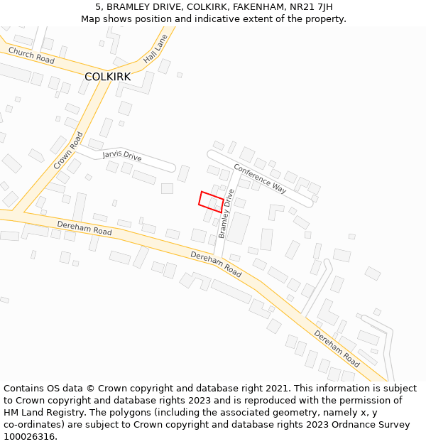 5, BRAMLEY DRIVE, COLKIRK, FAKENHAM, NR21 7JH: Location map and indicative extent of plot