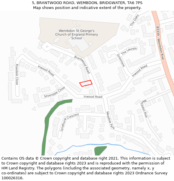 5, BRANTWOOD ROAD, WEMBDON, BRIDGWATER, TA6 7PS: Location map and indicative extent of plot