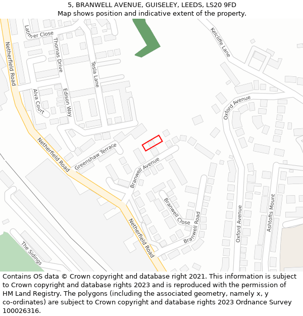 5, BRANWELL AVENUE, GUISELEY, LEEDS, LS20 9FD: Location map and indicative extent of plot