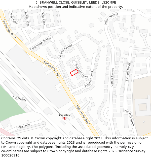 5, BRANWELL CLOSE, GUISELEY, LEEDS, LS20 9FE: Location map and indicative extent of plot