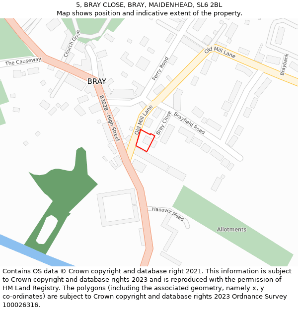 5, BRAY CLOSE, BRAY, MAIDENHEAD, SL6 2BL: Location map and indicative extent of plot