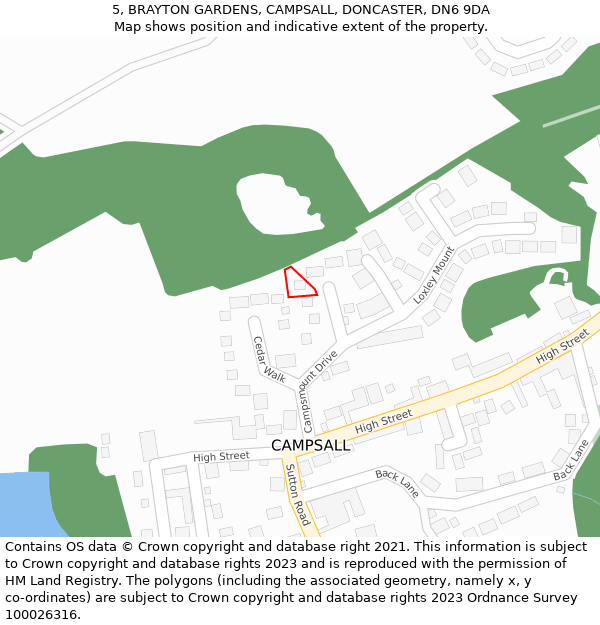 5, BRAYTON GARDENS, CAMPSALL, DONCASTER, DN6 9DA: Location map and indicative extent of plot