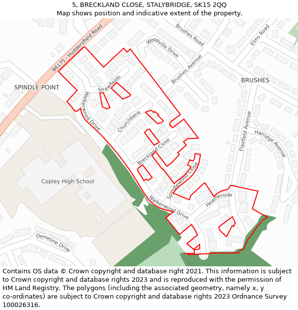 5, BRECKLAND CLOSE, STALYBRIDGE, SK15 2QQ: Location map and indicative extent of plot