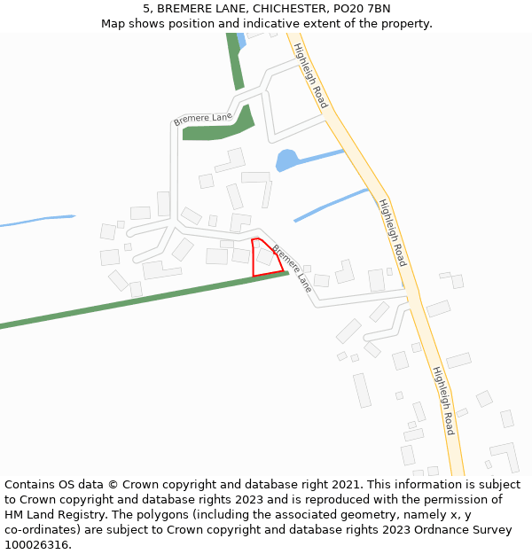 5, BREMERE LANE, CHICHESTER, PO20 7BN: Location map and indicative extent of plot