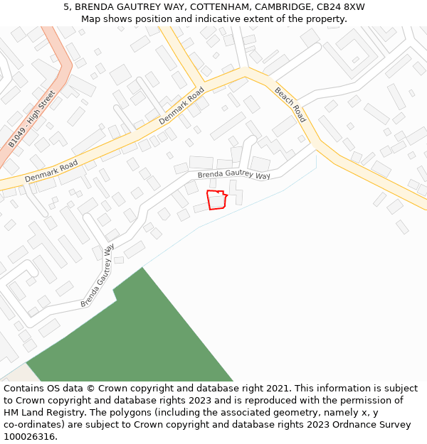 5, BRENDA GAUTREY WAY, COTTENHAM, CAMBRIDGE, CB24 8XW: Location map and indicative extent of plot