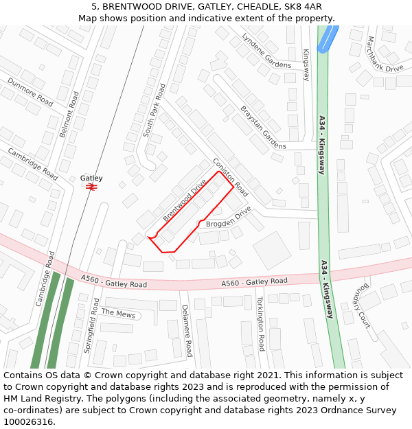 5, BRENTWOOD DRIVE, GATLEY, CHEADLE, SK8 4AR: Location map and indicative extent of plot