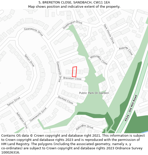 5, BRERETON CLOSE, SANDBACH, CW11 1EA: Location map and indicative extent of plot