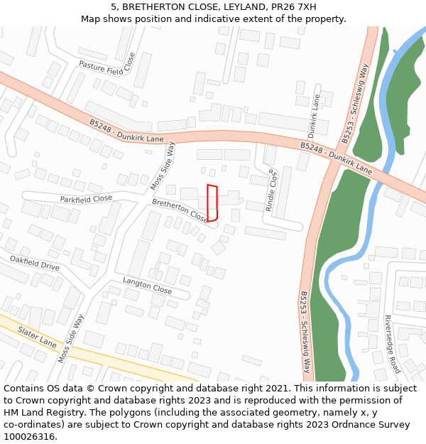 5, BRETHERTON CLOSE, LEYLAND, PR26 7XH: Location map and indicative extent of plot