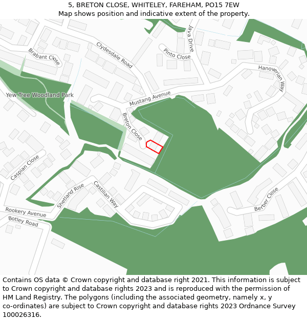 5, BRETON CLOSE, WHITELEY, FAREHAM, PO15 7EW: Location map and indicative extent of plot