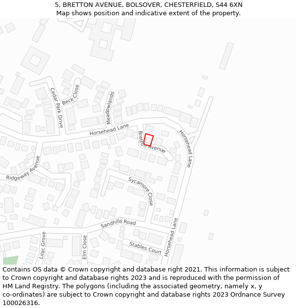 5, BRETTON AVENUE, BOLSOVER, CHESTERFIELD, S44 6XN: Location map and indicative extent of plot