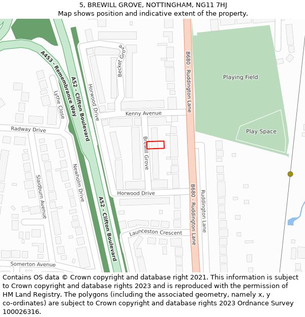 5, BREWILL GROVE, NOTTINGHAM, NG11 7HJ: Location map and indicative extent of plot