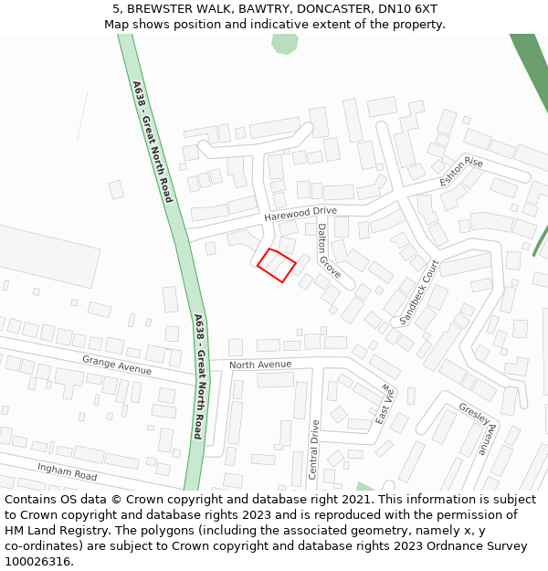 5, BREWSTER WALK, BAWTRY, DONCASTER, DN10 6XT: Location map and indicative extent of plot