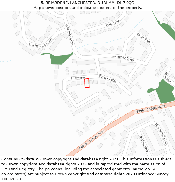 5, BRIARDENE, LANCHESTER, DURHAM, DH7 0QD: Location map and indicative extent of plot