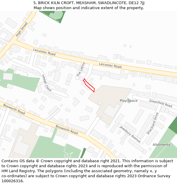 5, BRICK KILN CROFT, MEASHAM, SWADLINCOTE, DE12 7JJ: Location map and indicative extent of plot